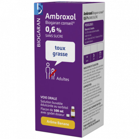 Sirop Toux Grasse, Surbronc Expectorant Ambroxol 6 mg/1 ml, Sans Sucre -  Flacon, 100 ml, Arôme Crème de Fraise-Vanille - Surbro
