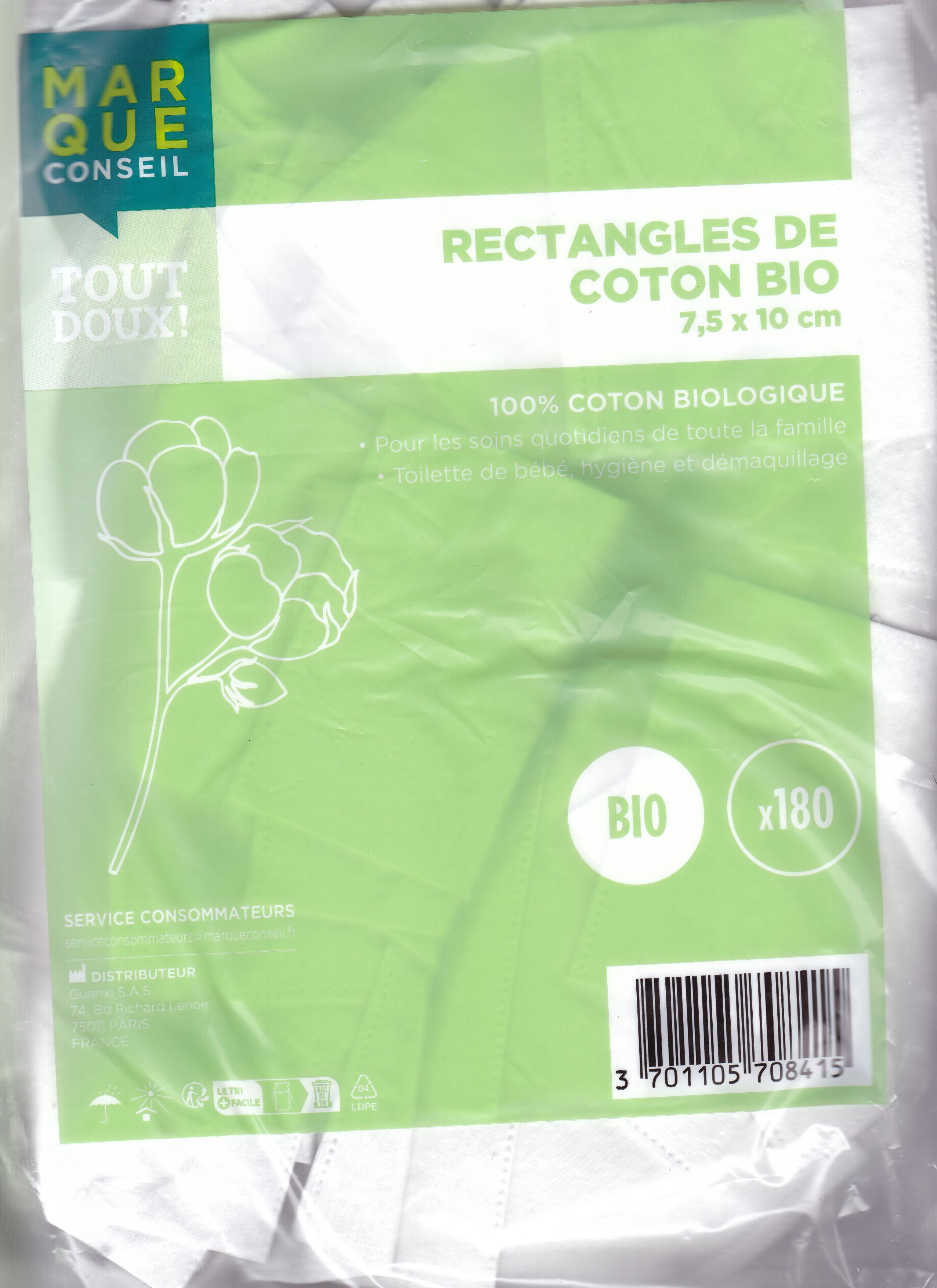 Cotopads sachet de 180 carrés de coton bio