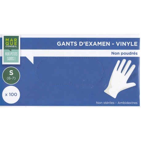 Gants d'examen Vinyle Non poudrés 100 Unités Marque Conseil S