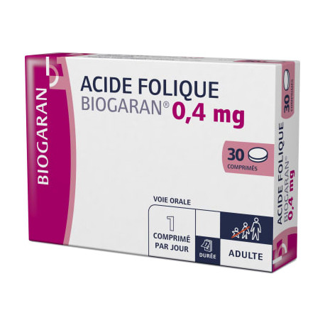 Acide Folique 0,4 mg 30 Comprimés Biogaran