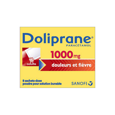 Boite de paracétamol en gélules 1000 mg de la marque Doliprane. Ordonnance  et carte Vitale Stock Photo